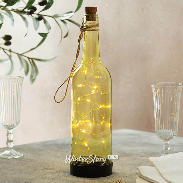 Садовый светильник - бутылка Solar Firefly на солнечной батарее 31 см, 10 теплых белых LED ламп, светло-оливковый, IP44 Kaemingk