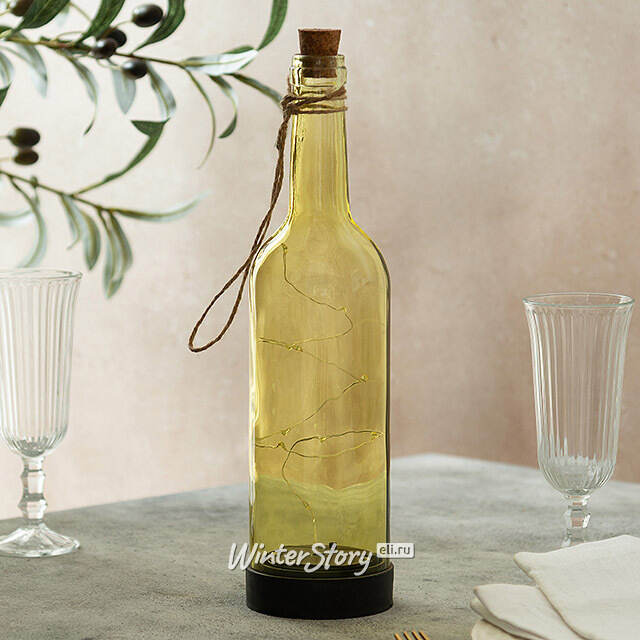 Садовый светильник - бутылка Solar Firefly на солнечной батарее 31 см, 10 теплых белых LED ламп, светло-оливковый, IP44 Kaemingk