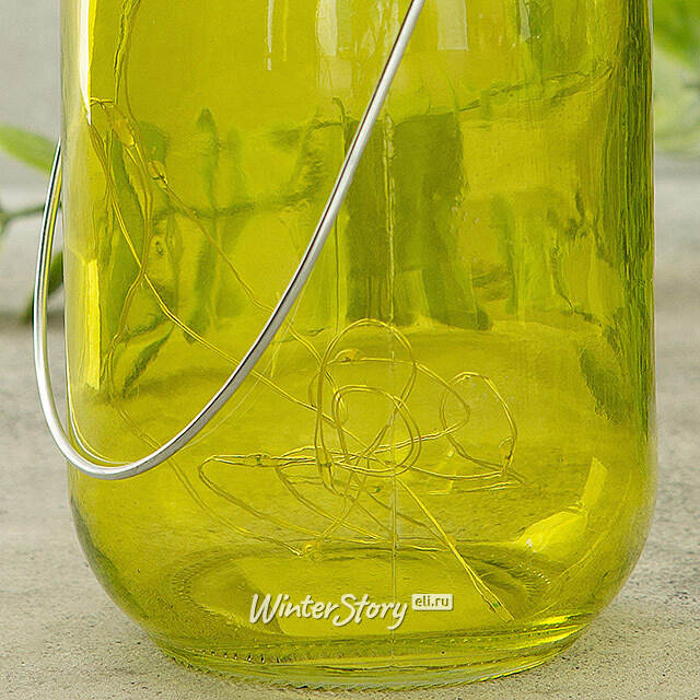 Подвесной солнечный светильник Банка Solar Fairy 14 см, 10 теплых белых LED ламп, оливковый, IP44 Kaemingk