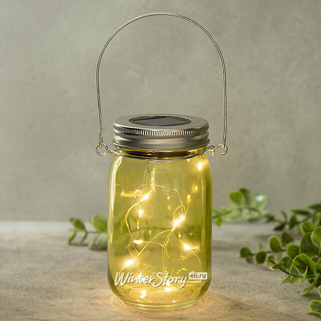 Подвесной солнечный светильник Банка Solar Fairy 14 см, 10 теплых белых LED ламп, желтый, IP44 Kaemingk