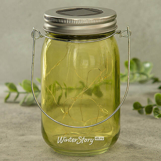 Подвесной солнечный светильник Банка Solar Fairy 14 см, 10 теплых белых LED ламп, желтый, IP44 Kaemingk