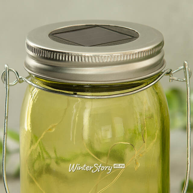 Подвесной солнечный светильник Банка Solar Fairy 14 см, 10 теплых белых LED ламп, желтый, IP44 Kaemingk