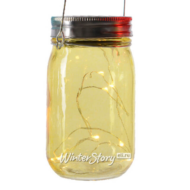 Подвесной солнечный светильник Банка Solar Fairy 14 см, 10 теплых белых LED ламп, желтый, IP44 Kaemingk