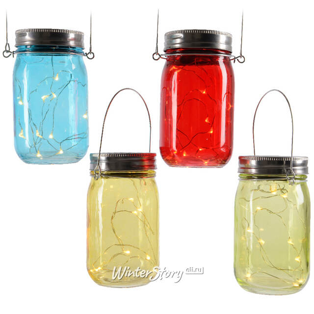 Подвесной солнечный светильник Банка Solar Fairy 14 см, 10 теплых белых LED ламп, желтый, IP44 Kaemingk