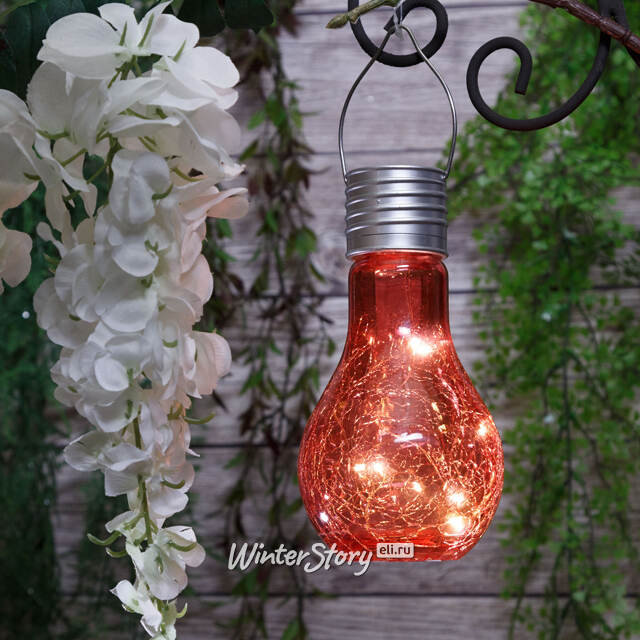 Подвесной солнечный светильник Лампочка Solar Party 17 см с теплыми белыми LED, коралловый, IP44 Kaemingk