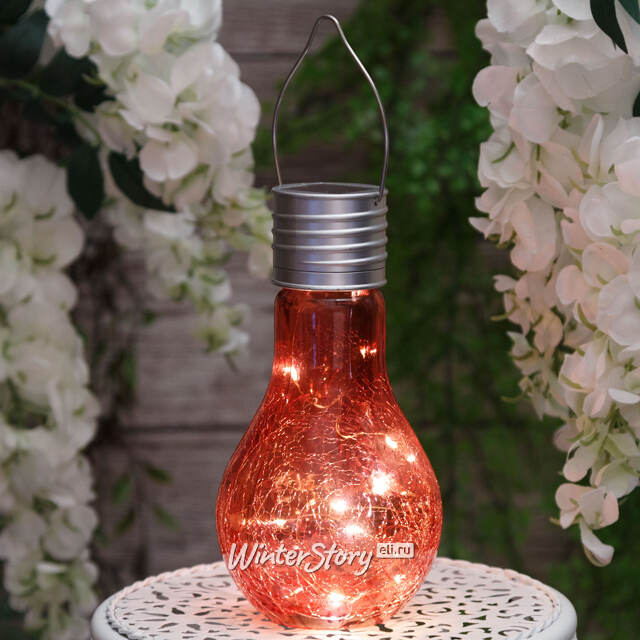 Подвесной солнечный светильник Лампочка Solar Party 17 см с теплыми белыми LED, коралловый, IP44 Kaemingk