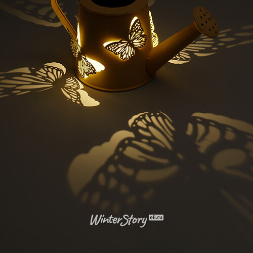 Садовый солнечный светильник Лейка Solar Butterfly 28*15 см лимонная, IP44 Kaemingk