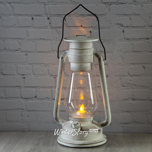 Декоративный светильник с имитацией пламени Старинная лампа 30 см белая, батарейки Kaemingk