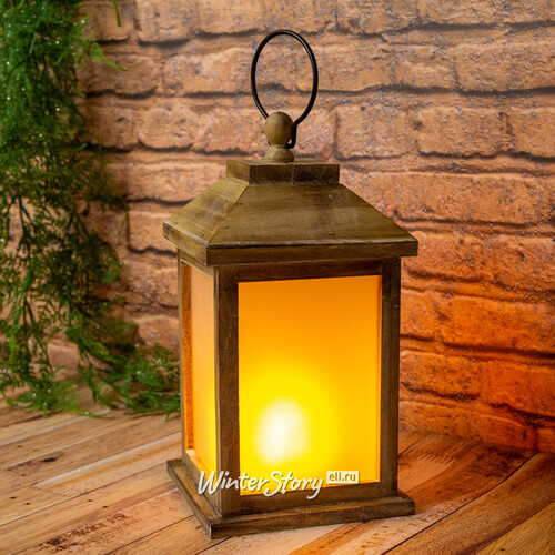 Деревянный фонарь с имитацией пламени Мэджик 32 см, на батарейках Kaemingk