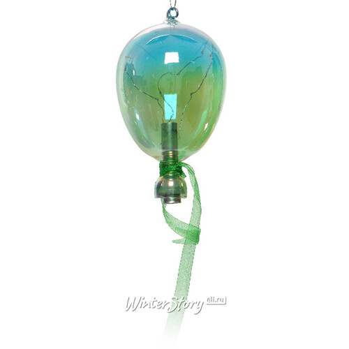 Подвесной светильник Воздушный Шарик Скай 21 см с теплыми белыми LED, зелёный, на батарейках, стекло Kaemingk