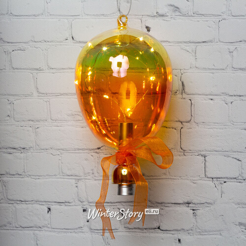 Подвесной светильник Воздушный Шарик Скай 21 см с теплыми белыми LED, оранжевый, на батарейках, стекло Kaemingk