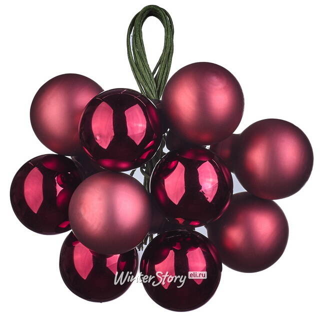 Гроздь стеклянных шаров на проволоке Minolo 2 см бордовый mix, 10 шт Christmas Deluxe (Кристмас Делюкс)
