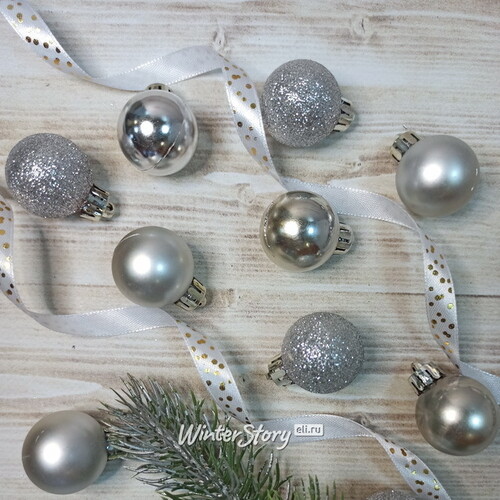 Набор пластиковых шаров Блеск 3 см серебряный, 14 шт Kaemingk/Winter Deco