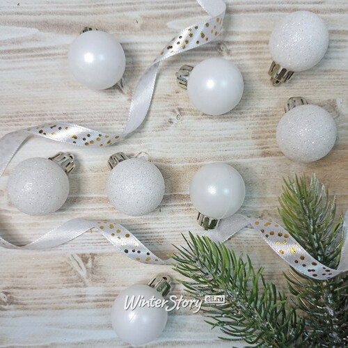 Набор пластиковых шаров Блеск 3 см белый, 14 шт Kaemingk/Winter Deco