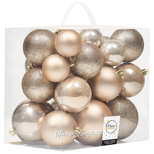 Набор пластиковых шаров Cosmo Перламутровый, 6-10 см, 26 шт Winter Deco