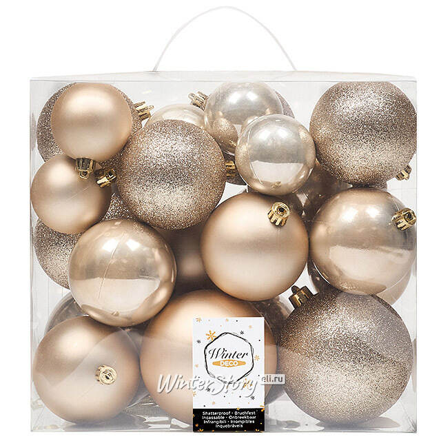Набор пластиковых шаров Cosmo Перламутровый, 6-10 см, 26 шт Winter Deco