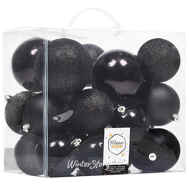 Набор пластиковых шаров Cosmo Черный, 6-10 см, 26 шт Winter Deco