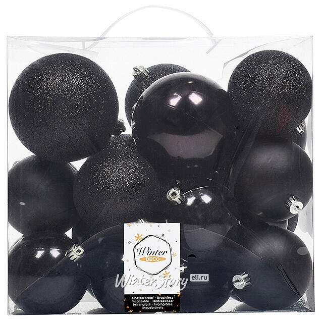 Набор пластиковых шаров Cosmo Черный, 6-10 см, 26 шт Winter Deco