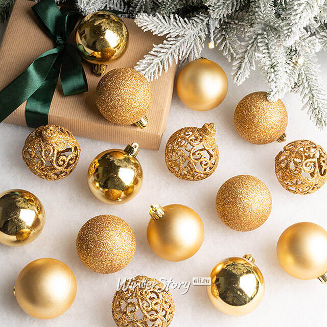 Набор пластиковых шаров Анданте 6 см золотой, 16 шт Kaemingk