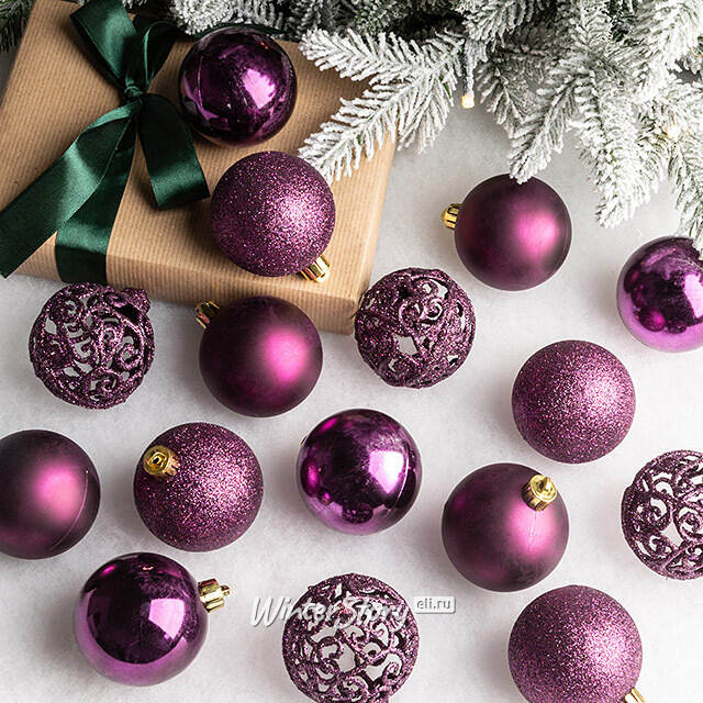 Набор пластиковых шаров Анданте 6 см сливовый, 16 шт Kaemingk