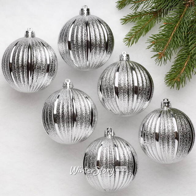Набор пластиковых шаров Luxurious Shine 8 см серебряный, 6 шт Winter Deco