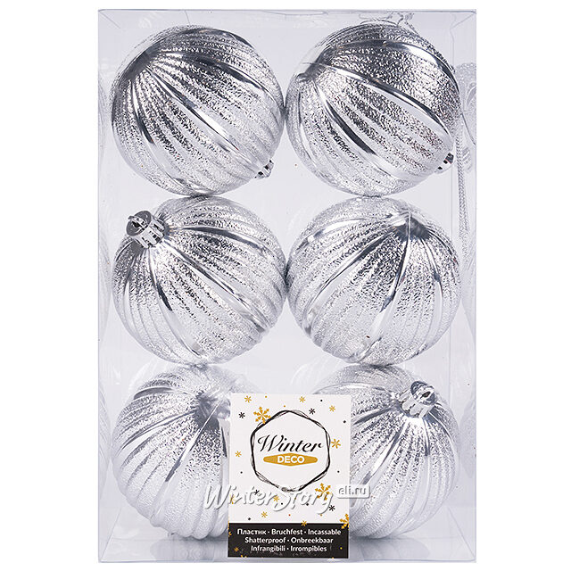 Набор пластиковых шаров Luxurious Shine 8 см серебряный, 6 шт Winter Deco
