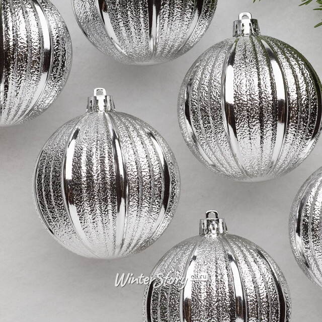Набор пластиковых шаров Luxurious Shine 8 см серебряный, 6 шт Winter Deco