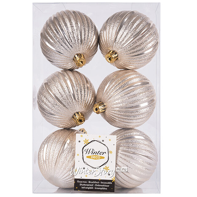 Набор пластиковых шаров Luxurious Shine 8 см кремовый, 6 шт Winter Deco