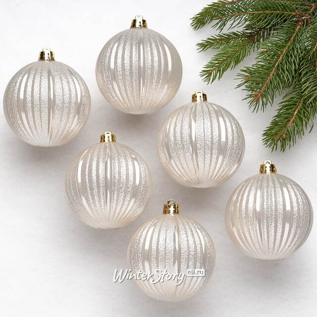 Набор пластиковых шаров Luxurious Shine 8 см кремовый, 6 шт Winter Deco