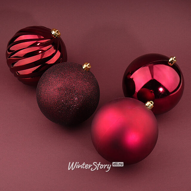 Набор пластиковых шаров Quartet 14 см бордовый, 4 шт Winter Deco