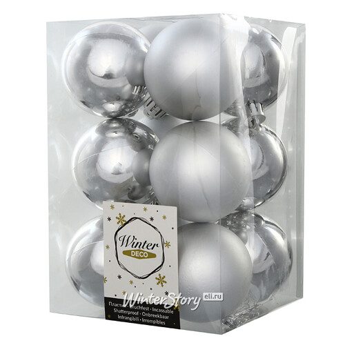 Набор пластиковых шаров Серебряный 6 см, 12 шт, mix Winter Deco