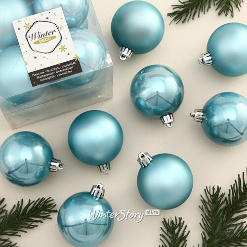Набор пластиковых шаров Голубая Карамель 6 см, 12 шт, mix Winter Deco