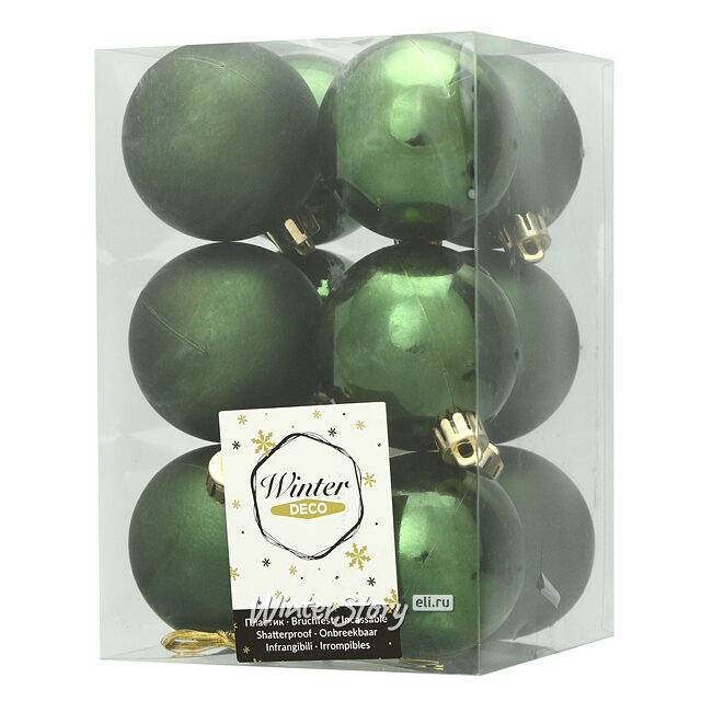 Набор пластиковых шаров Зеленый Бархат 6 см, 12 шт, mix Winter Deco