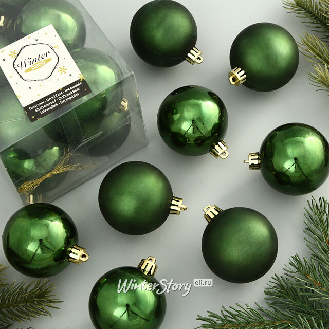 Набор пластиковых шаров Зеленый Бархат 6 см, 12 шт, mix Winter Deco