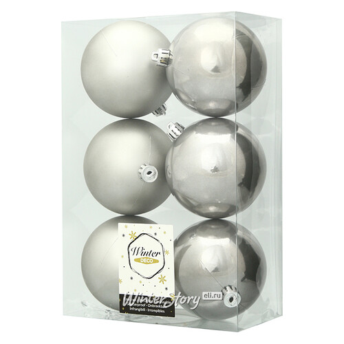 Набор пластиковых шаров Платиновый 8 см, 6 шт, mix Winter Deco
