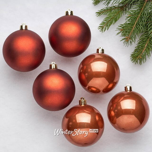 Набор пластиковых шаров Terra Brown 8 см, 6 шт, mix Kaemingk