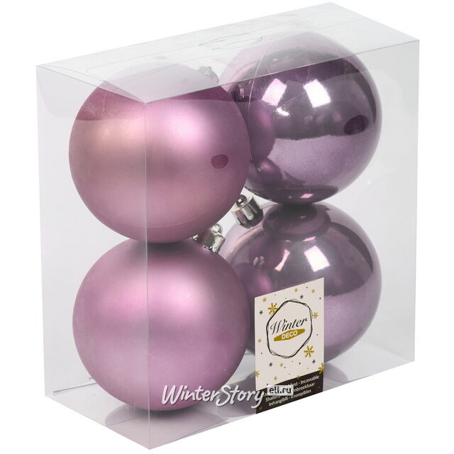 Набор пластиковых шаров Светло-лавандовый 10 см, 4 шт, mix Winter Deco