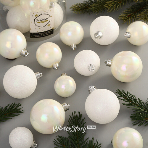 Набор пластиковых шаров Glossy Shine: Белый перламутр 3-6 см, 30 шт Winter Deco