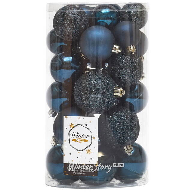Набор пластиковых шаров Luminous - Синий Бархат, 4-6 см, 30 шт Winter Deco