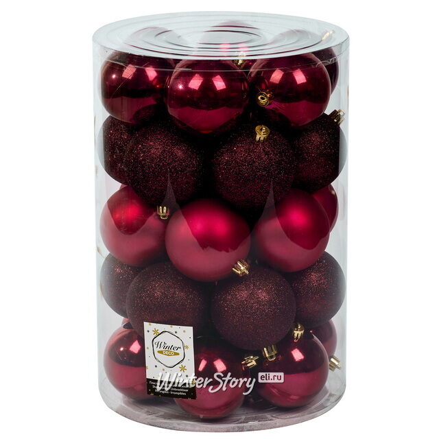 Набор пластиковых шаров Grande Collection - Бордовый, 8 см, 34 шт Winter Deco