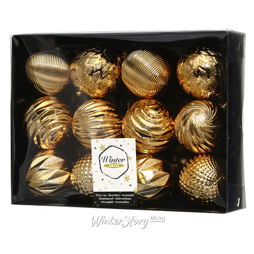 Набор пластиковых шаров Etude 6 см, 12 шт, золотой Winter Deco
