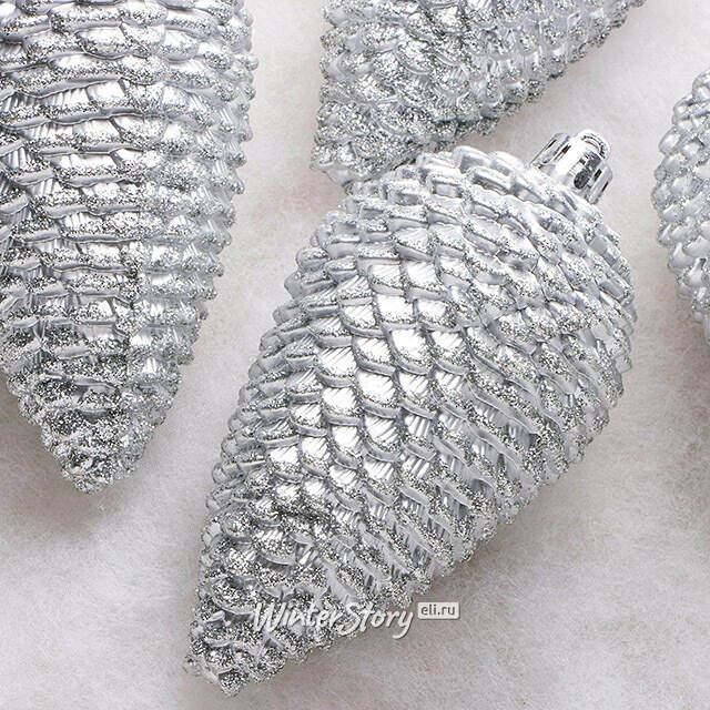 Елочная игрушка Шишка заснеженная 12*7 см серебряная, 4 шт, пластик Winter Deco
