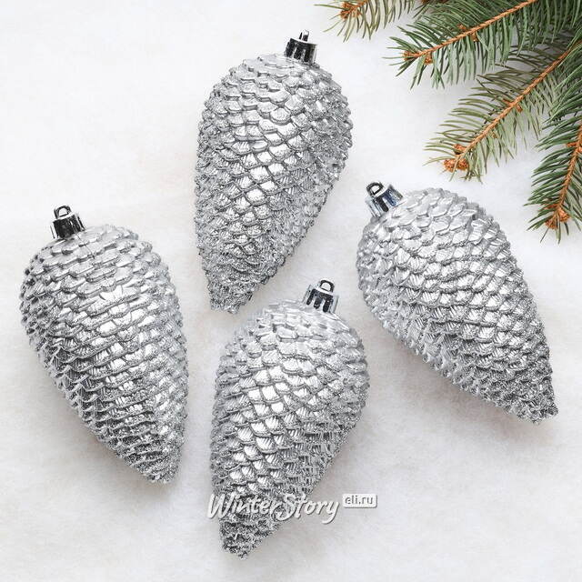 Елочная игрушка Шишка заснеженная 12*7 см серебряная, 4 шт, пластик Winter Deco