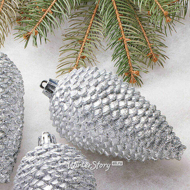 Елочная игрушка Шишка заснеженная 12*7 см серебряная, 4 шт, пластик Winter Deco