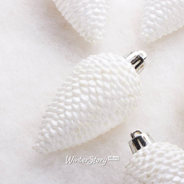 Елочная игрушка Шишка Альто - Морозный белый 8 см, 6 шт, пластик Winter Deco