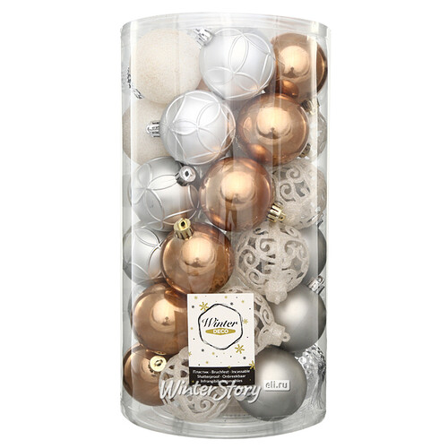 Набор пластиковых шаров Frisette - Венецианский Мрамор 6 см, 37 шт Winter Deco