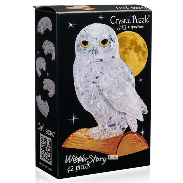 3Д пазл Белая Сова, 9 см, 39 эл Crystal Puzzle