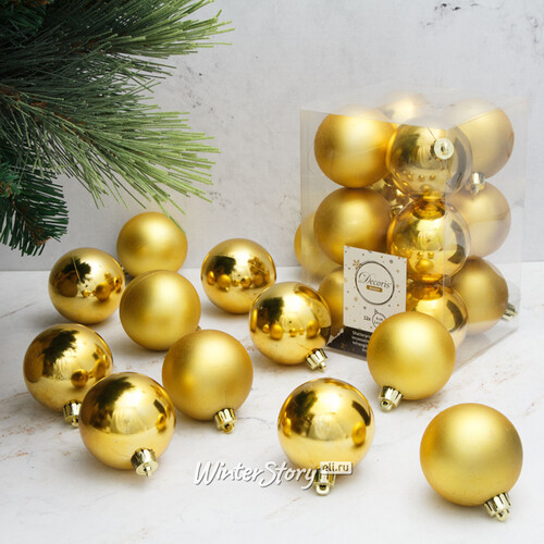 Набор пластиковых шаров Насыщенно Золотой 6 см, 12 шт, mix Kaemingk/Winter Deco