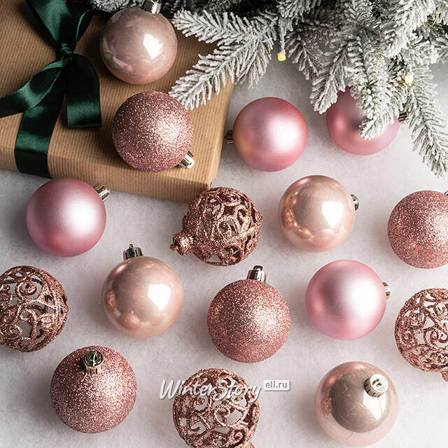 Набор пластиковых шаров Анданте 6 см розовый бутон, 16 шт Kaemingk