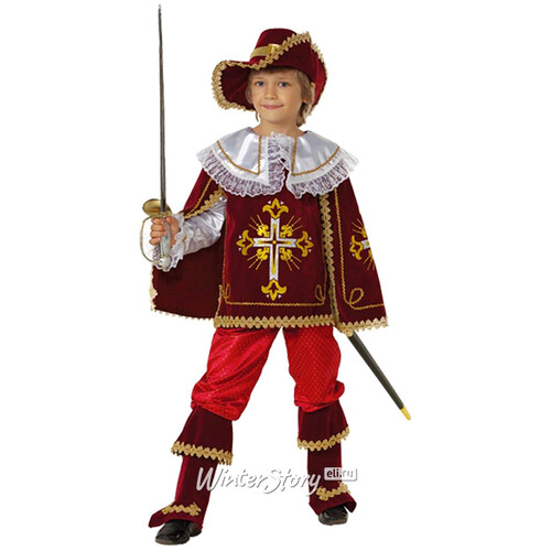Карнавальный костюм Мушкетер короля бордовый, рост 122 см Батик